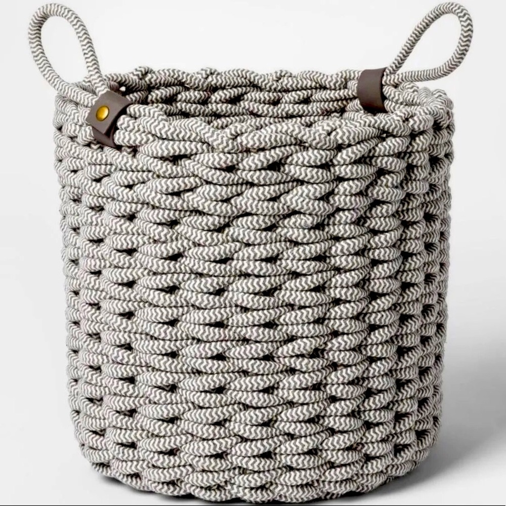 Project 62 Coiled Rope Fishtail Weave Basket with Faux Leather Accent - Gray Nee